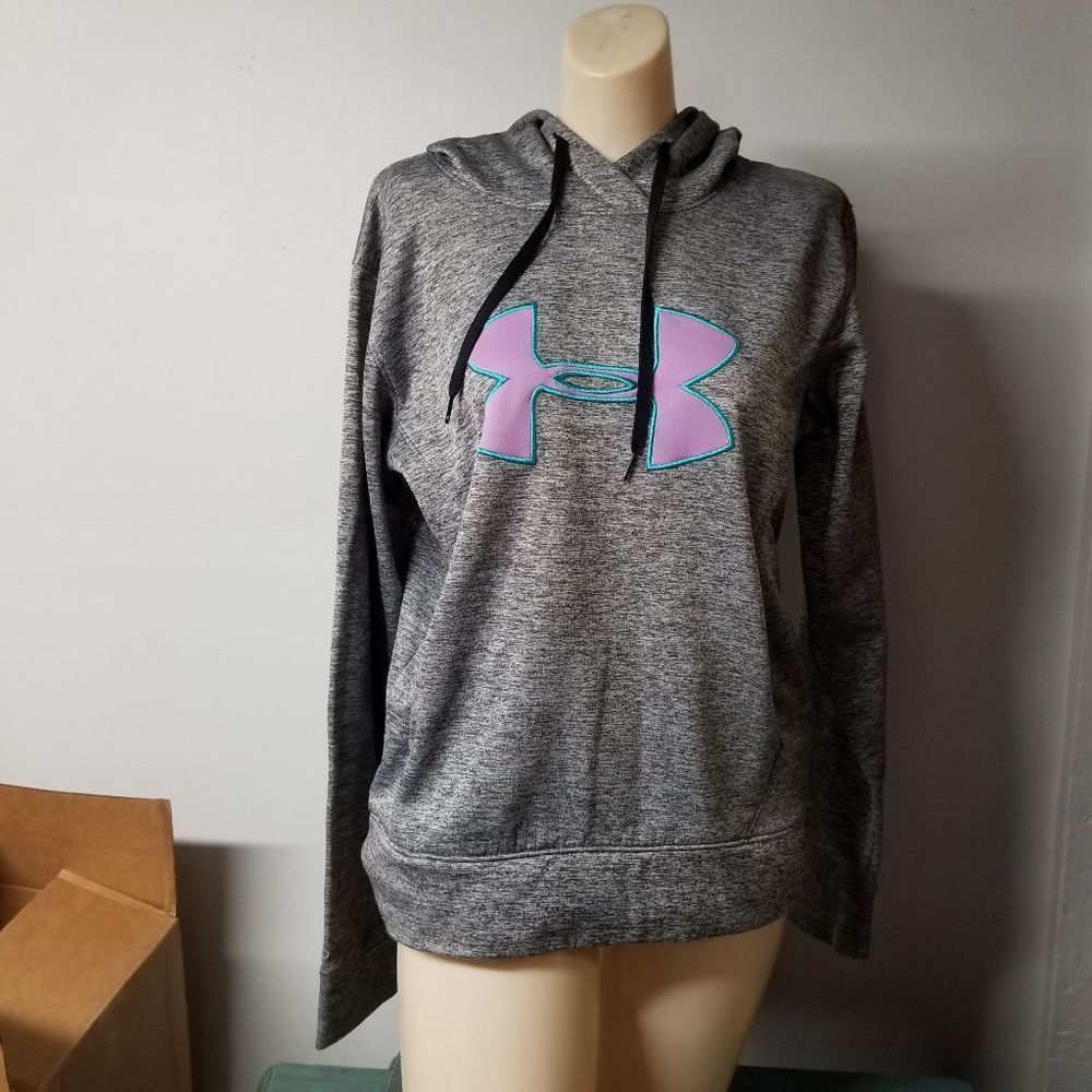 GRAY space dye hoodie kangaroo pouch pullover long sleeve medium M womens shown